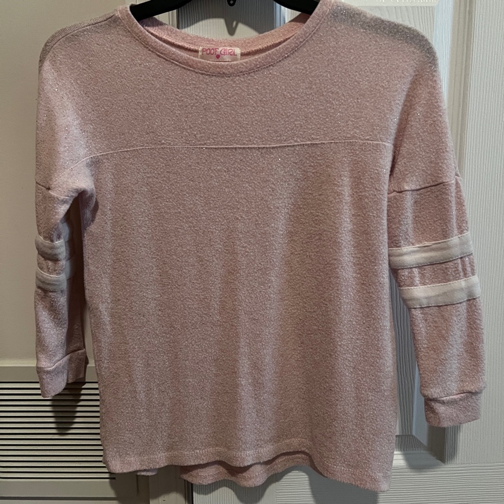 Pink Long Sleeve Top with Striped Sleeves